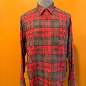 J. Crew Factory Coral Red and Grey Plaid Flannel Sport Shirt
